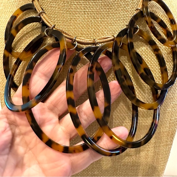 Natasha Necklace brown multistrand cord w/ large faux tortoise oval rings - Picture 5 of 9